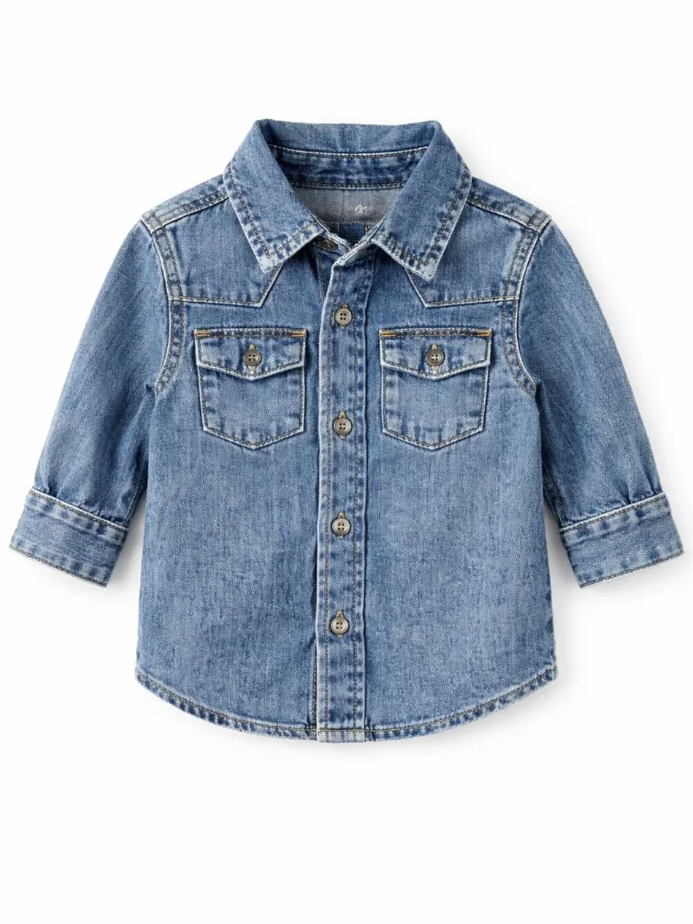 NWOT Cat & Jack Toddler Boy Denim Button Down Shirt 2T Classic Blue Jean Shirt - Picture 2 of 3
